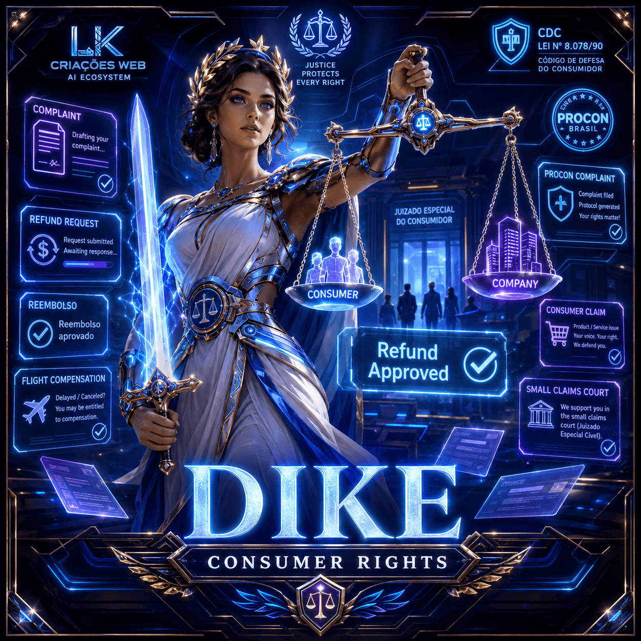 Dike — Consumer rights for individuals (CDC, Procon, refunds, flight compensation, juizado especial)