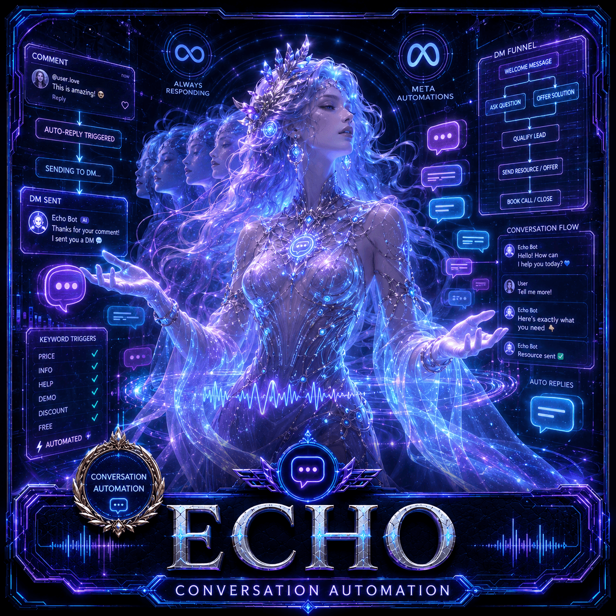Echo — Social conversation automation (ManyChat/Meta) — comment-to-DM, keyword flows, DM funnels